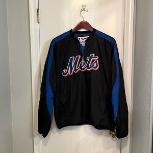 Mens Mets Black and Blue Pullover Windbreaker Size Medium